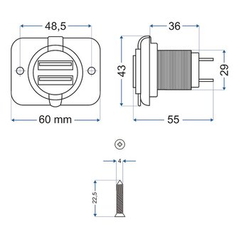 USB Doppel-Einbausteckdose 2100mA 12V/24V