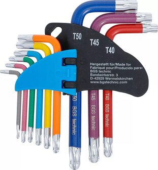 Winkelschlussel-Satz Multicolour kurz T-Profil (fur Torx) mit Kugelkopf T10 - T50 9-tlg