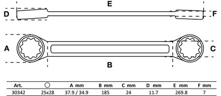 Doppel-Ringschlussel extra flach SW 25 x 28 mm