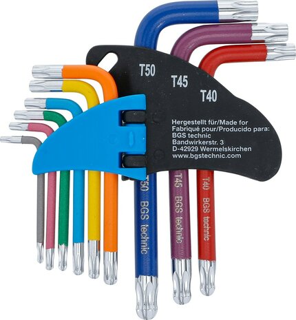 Winkelschlussel-Satz Multicolour kurz T-Profil (fur Torx) mit Bohrung und Kugelkopf T10 - T50 9-tlg