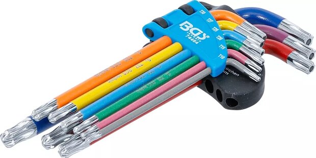 Winkelschlussel-Satz Multicolour T-Profil (fur Torx) mit Bohrung und Kugelkopf T10 - T50 9-tlg