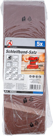 Schleifband-Satz fur Bandschleifer 75 x 533 mm K 40 - 60 - 80 - 120 - 240 5 tlg