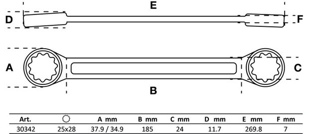 Doppel-Ringschlussel extra flach SW 25 x 28 mm