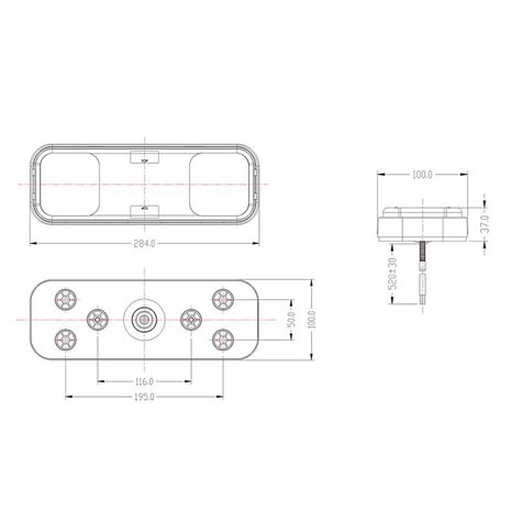 Rückleuchte 5 Funktionen 284x100mm 36LED