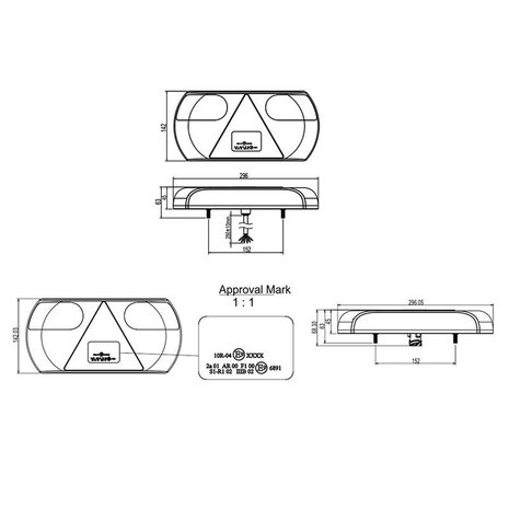 Rückleuchte 6 Funktionen 296x142mm 32LED rechts