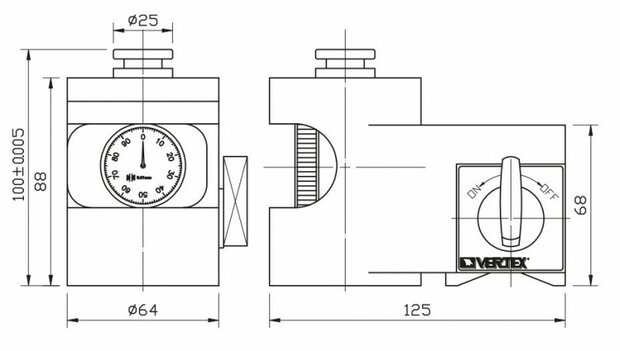 Magnetische Nullpunkt-/Höhenverstellvorrichtung 100 mm