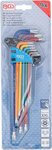 Winkelschlussel-Satz Multicolour extra lang T-Profil (fur Torx) mit Bohrung T10 - T50 9-tlg