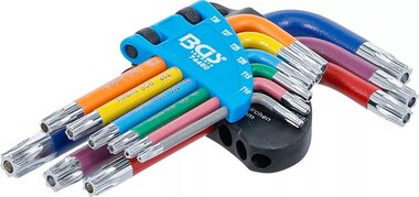 Winkelschlussel-Satz Multicolour kurz T-Profil (fur Torx) mit Bohrung T10 - T50 9-tlg