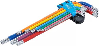 Winkelschlussel-Satz Multicolour extra lang T-Profil (fur Torx) mit Bohrung T10 - T50 9-tlg